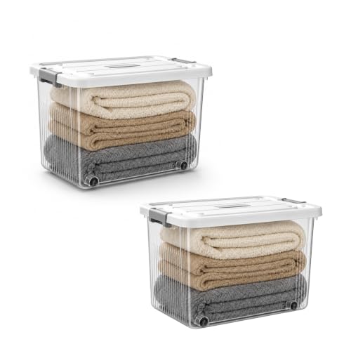 Image of KREPS Plastic Storage Bins With Latching Lids Stackable Containers, Large Storage Box For Bedroom, Basement, Classroom, Camping, Office (TRANSPARENT, X-LARGE - 20 X 14.5 X 12 INCH, PACK OF - 2)