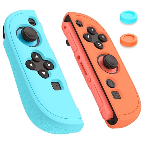 PAWDIARY Silicone Switch 2 Grip Controller Case, Non-Slip Handheld Controller Switch 2 Cover Skin Protector and 2 Frosted Thump Caps, [2 Pieces] Comfort Soft Shell - Blue&Orange