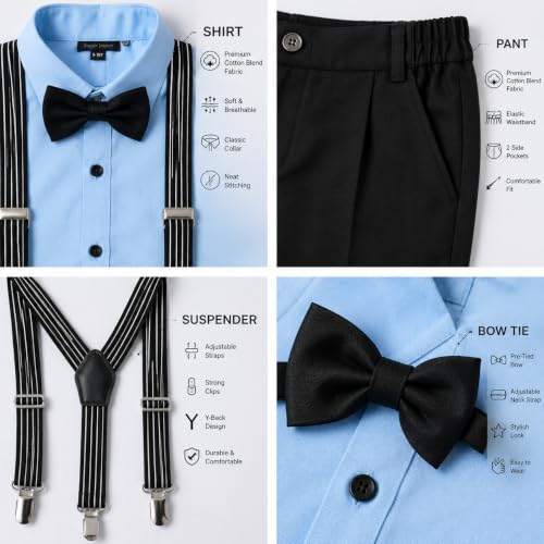 Image of SAGAR IMPEX Boys Cotton Blend Solid Full Sleeves Shirt and Pant Set with Suspender and Bow Tie | Clothing Set for Boys