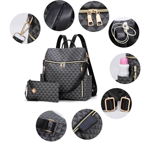 Image of Backpacks for Women Fashion PU Leather Bag Multipurpose Design Convertible Satchel Bag Travel Backpack Handbag and Purse 2Pcs