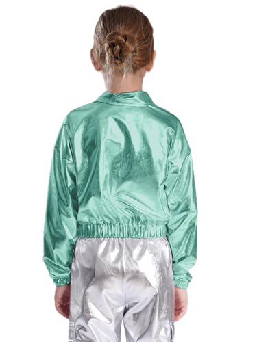 Linjinx Kids Girls Boys Shiny Metallic Hip Hop Jazz Disco Dance Jacket Long Sleeve Zipper Coat Performance Outerwear2
