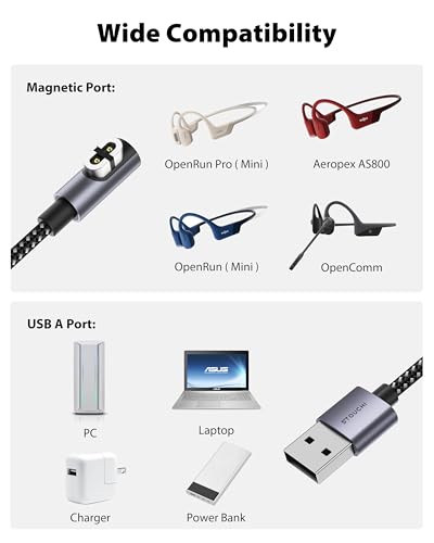 Stouchi Charging Cable for Shokz, 6.6FT/ 2 Packs [Aluminum Shell & Nylon Braided] USB A Cord Compatible with Shokz OpenRun Pro/OpenRun/OpenRun Mini/OpenComm/AfterShokz Aeropex AS800 Shokz Charger