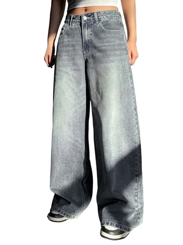 Image of Shasmi Women's Black Wide Leg Baggy Jeans | Loose Fit Denim Pants for Women | High Rise Streetwear | Casual Oversized Wide Leg Denim | Korean Style Baggy Trousers with Pockets (Jeans 296)