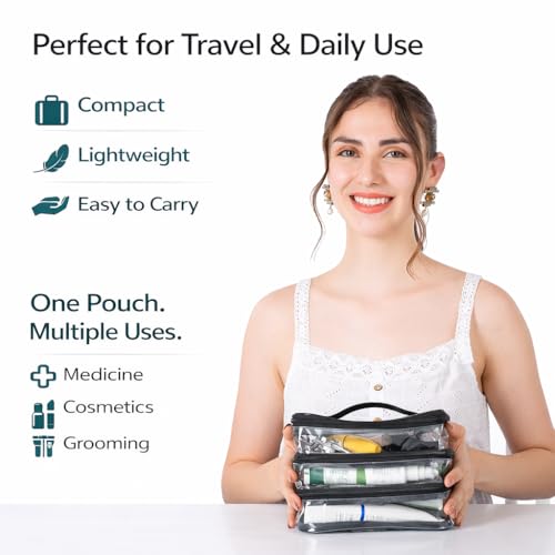 Image of ELDE 3-Layer Multipurpose Organizer Pouch for Travel & Home | Medicine Organizer and Medicine Box for Home | Morning-Noon-Night Slots | Makeup Organisers & Toiletry Bag | Pill Storage Bag (2)
