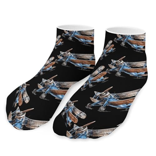 Vintage Biplane Sketch Casual Ankle Socks for Men Women Athletic Gym Low Cut Sock