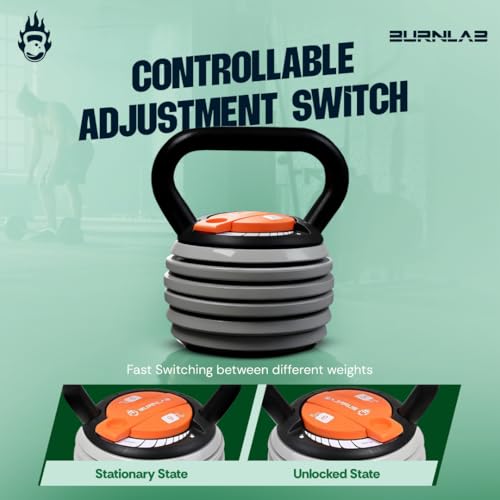 Image of Burnlab Orbit Adjustable Kettlebell (9kg). 7 Weight Levels from 10-40 lbs. Perfect for Abs, Arms, Legs