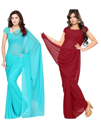 Sari georgette uni chemisier sans couture tenue traditionnelle indienne femme