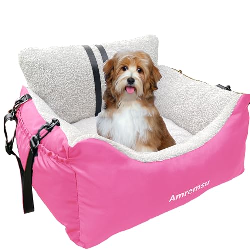 Small Dogs Car Seat Under 25,Fully Detachable and Washable Ultra Soft Carseat Travel, with Clip-on,Portable Handle and Storage Pockets Pet Booster Seats,Portable Dog CarTravel Carrier Bed by Amremsu - Used condition - US$31.34