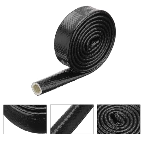 Image of MECCANIXITY 5 /8 inch ID 3.3ft Heat Shielded Fire Sleeve Silicone Coated Fiberglass Tape, for Automotive Hose Lines Wires Electrical Wiring, Black