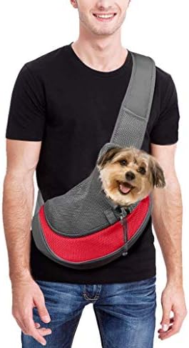 Achort Pet Carrier Hand Free Sling Puppy Carry Bag Small Dog Cat Traverl Carrier with Breathable Mesh Pouch for Outdoor Travel Walking Subway 12LB (Red)