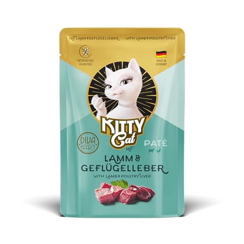 KITTY Cat Paté Cordero e hígado de Aves de Corral, 6 x 85 g, Comida húmeda para Gatos, sin Cereales, con taurina, Aceite de salmón y mejillón de Labios Verdes, pienso Completo con Alto Porcentaje de