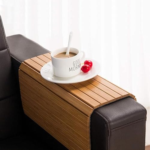 Image of Hamdan Sofa arm Tray Couch Bedside Wood Coaster Coffee Cup Foldable armrest Caddy end Protector Folding Living Room Furniture mat-Light Brown