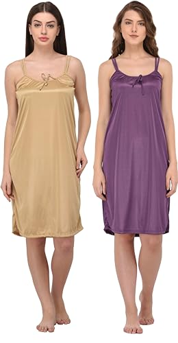 Image of You Forever Women Sexy Satin Striped Solid Above Knee Length Nighty, Loungewear, Nightwear, Sleepwear, Home Wear Short Nighty for Women Pack of 2