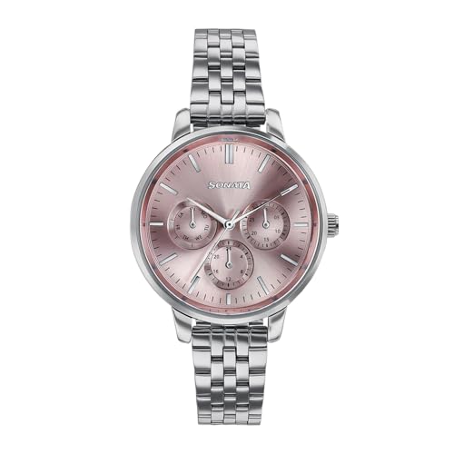 Image of Sonata Verve Quartz Analog with Pink Dial Rose Gold Sheet Metal Strap Watch for Women - 87102SM01