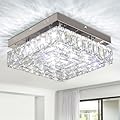 FRIXCHUR 10.6" Modern Crystal Chandeliers Square Crystal Ceiling Light LED Chandelier with Remote Control Mini Bedroom Flush Mount Ceiling Lights Fixture for Kitchen Hallway Dining Room (Dimmable)