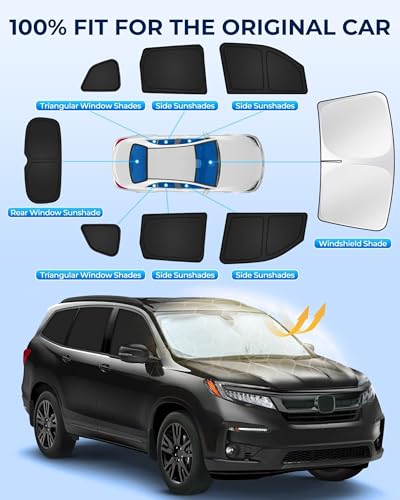 Image of for Honda Pilot 2016-2022 Car Window Shades, 8pcs Privacy Sun Shade Set for Front Windshield Side and Rear Windows, Full Window Covers Keeps Vehicle Cool for Camping Napping