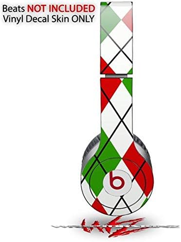 Skin Decal Wrap Works with Original Beats Solo HD Headphones Argyle Red and Green Skin Only (Headphones NOT Included)