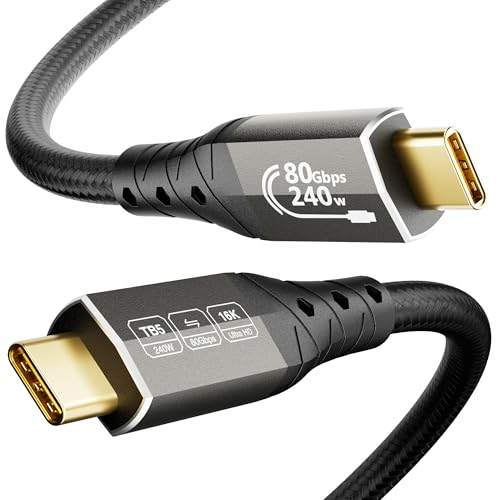 ZIKNYDO 80Gbps USB C Thunderbolt 5 Kabel 1m, USB 4 2.0 Kabel 120Gbps Bandbreite f&uuml;r 16K/Dual 8K Displays, PD3.1 240W Aufladung, f&uuml;r Thunderbolt 4, SSD, MacBook M4 Pro/Max, eGPU, Mac mini M4 Pro