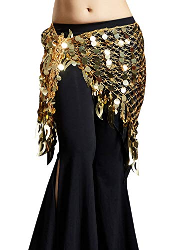 Saia feminina Aivtalk para dança do ventre com lantejoulas e triangulares, Dourado, Large