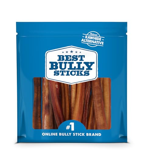 Best Bully Sticks Thick 6 Inch Bully Sticks - 18 Count (Pack of 1) - Natural, Grass-Fed, Single Ingredient, Grain and Rawhide Free, Ideal for Big Breeds