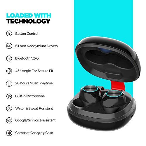 Image of Nu Republic Rouserbuds 2 Truly Wireless Bluetooth in Ear Earbuds with Mic (Black)