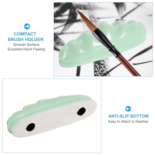 Image of PATIKIL Calligraphy Brush Holder, 2 Pack 4 Ports Solid Ceramic Chinese Calligraphy Brush Rest for Writing Painting Pen Brush Rack Holder Tool, Green