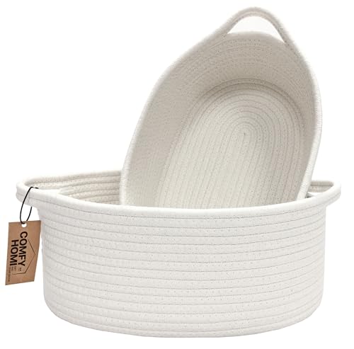 Image of COMFY-HOMI Oval Rope Basket with Handles for Shelves,Toys,Book, Cloth Storage Baskets for Organizing Toy Decorative Organizer for Living Room, Bathroom