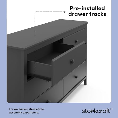 Image of Storkcraft Alpine 6-Drawer Dresser (Gray) - GREENGUARD Gold Certified, Gray Dresser for Bedroom, Kids & Nursery Storage Drawers, Safety Interlocking Drawers, Pre-Installed Tracks, Kids Bedroom