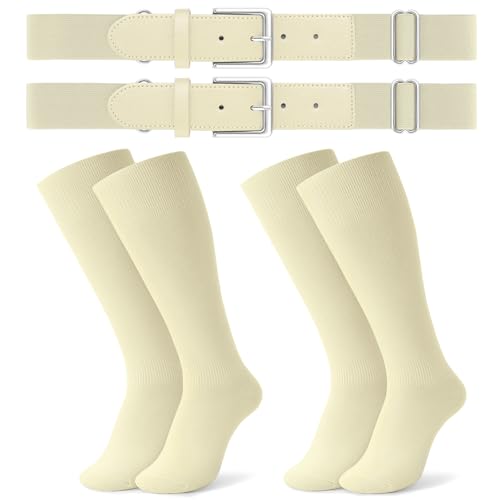 Image of JASGOOD 2 Pack Baseball Socks and Belt Combo Set Softball Socks and Belts Elastic Waist Belt for Youth and Adult Boys