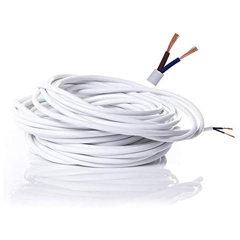 Electrical Wire / 2 Core Flat White PVC Mains Electrical Cable Copper Wire High Temperature Resistance 2 x 0.75 mm² Power Cable Twin - 10 metre Cut Length Flexible Pond Cable Cover