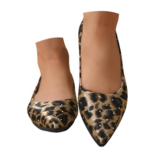 Flats for Women Dress Shoes Comfortable Slip On Ballet Pointed Toe Fashion Leopard Print Casual Walking Shoes Dressy Lightweight Work Office Womens Low Top Non-Slip Dance Flats