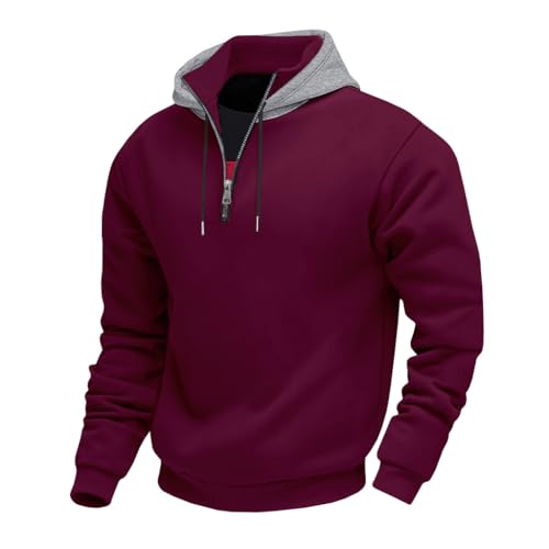 Mens Quarter Zip Hoodie Fall Winter Casual Fleece Hooded Sweatshirt Solid Color Long Sleeve Pullover Top Clothing2