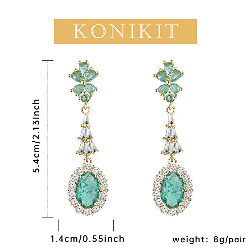 Konikit Romantic Retro Green Earrings Sparkly Crystal Rhinestone Teardrop Dangle Earrings For Women Girls #TOP1