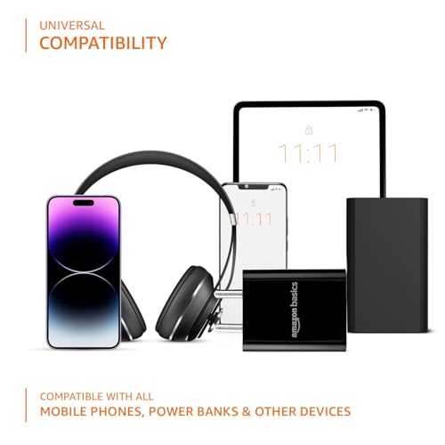 Image of Amazon Basics 25W Compact Wall Charger | Type-C Fast Charging Adapter for Samsung, Xiaomi Phones and iPhone (Black, Without Cable)