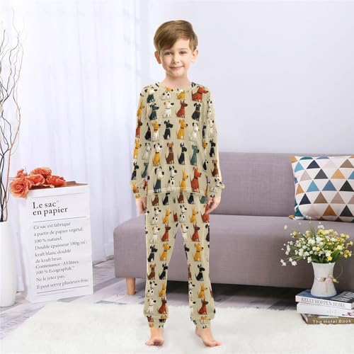 Long Sleeve Pajama Set for Girls Boys,Dogs Sitting in Rows Comfy Crewneck Sleepwears,Soft Kid's Homewear Clothes Underwear Sets 8T4