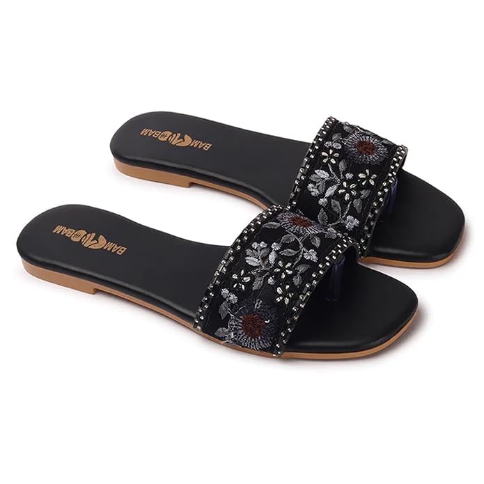 Heels & Craft Women Ethnic Embroidered Slipper Flats Footwear for Women/Stylish Slippers For Party and Formal Wear | Flat Embroidered Sandal (Black, UK Footwear Size System, Adult, Women, Numeric, Narrow, 9) (B0DCC57KW4) Amazon Price History, Amazon Price Tracker
