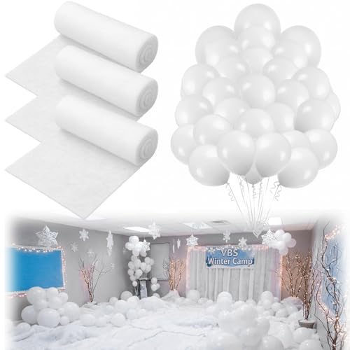 Lumina Garden Snowball Mountain Decoration Kit for VBS 2026 Party 6 Pack Snow Blanket with 115 White Balloons for VBS 2026 Winter Mountain Decoration Set Vacation Bible School Backdrop Program