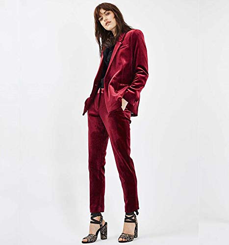 AK Beauty Womens Red Velvet Suits Slim Fit Business Suits Wedding Women Suit XS2