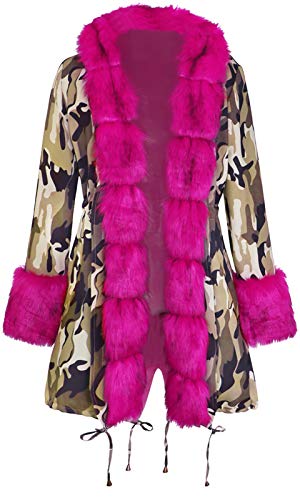 QZUnique Women Thicken Warm Winter Coat Faux Fur Hood Parka Overcoat Long Jacket Fluffy Cardigan Outwear
