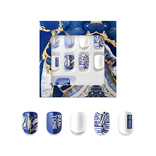 YUHFERA Press on Nails Kit 30Pcs Fake Nails Short Coffin Nail Tips with Designs Solid Color Full Cover False Nails Set Artificial Acrylic Nails for DIY Nail Art Salon Women Girls Gift(Porcelain)