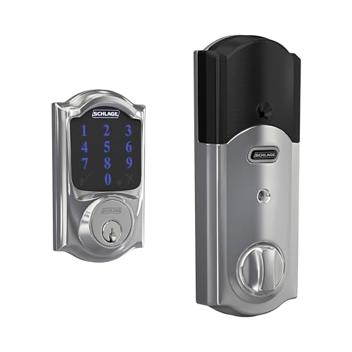 Schlage Connect Smart Deadbolt Lock with Touchscreen Keypad, Keyless Front Door Entry, Z-Wave Plus Compatible, Bright Chrome, BE469ZP CAM 625