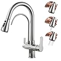 Kitchen Sink Faucet with Pull Down Spayer Faucet Water Filter 2 Handle 3 in 1 Faucet Water Filter for Kitchen Sink Cold and Hot Mixer Drinking Water Faucet (Brushed Nickel)