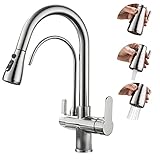 Kitchen Sink Faucet with Pull Down Spayer Faucet Water Filter 2 Handle 3 in 1 Faucet Water Filter for Kitchen Sink Cold and Hot Mixer Drinking Water Faucet (Brushed Nickel)