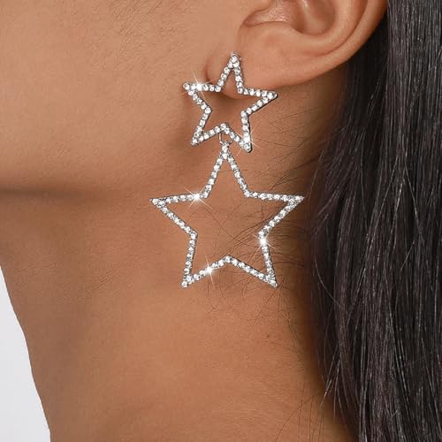 Star Earrings Gold/Silver Sparkly Rhinestone Earrings for Women Big Tassel Star Drop Earings For s Birthday Party Star Jewelry Gifts3