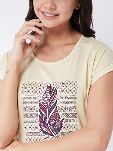Image of Modeve Women Printed Cotton Blend Half Sleeve Round Neck T-Shirt for Summer
