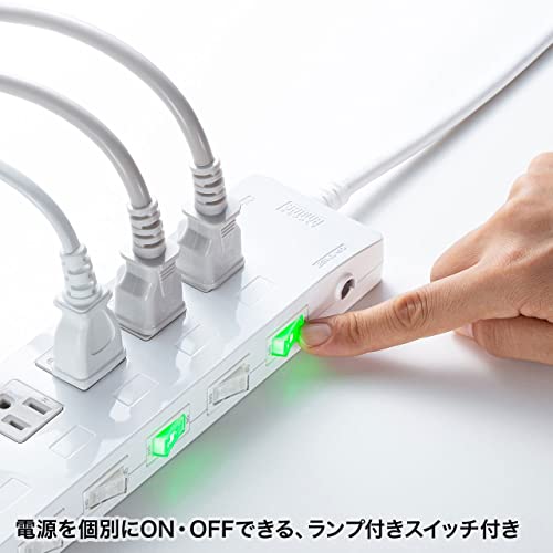 サンワサプライ(Sanwa Supply) 電源タップ 6個口・3P・2m 個別スイッチ付き 省エネ サーキットブレーカー・雷ガード内蔵 マグネット付き TAP-S28 の商品画像 2