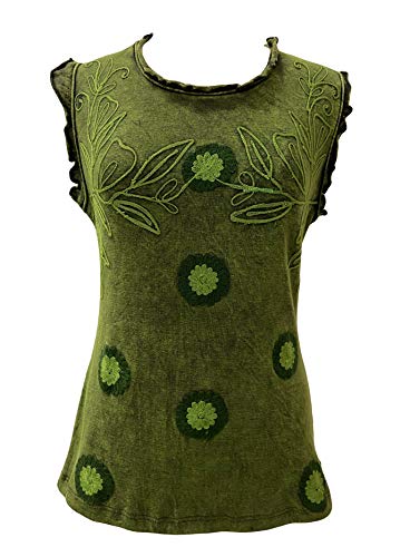 Agan Traders 2026 Sleeveless Blouses for Women – Bohemian Embroidered Tie-dye Wide Strap Sleeveless Tank Tops for Women (WTP0039, L, Gr) Green