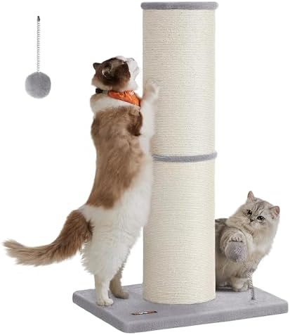 Feandrea Kratzbaum, Kratzsäule XL, 85 cm hoch Kratzstamm, 17cm Dicker Stamm | Katzenbaum für mittelgroße und große Katzen, Sisalstamm, mit Plüschball und Glocke, taubengrau, CLAWFY