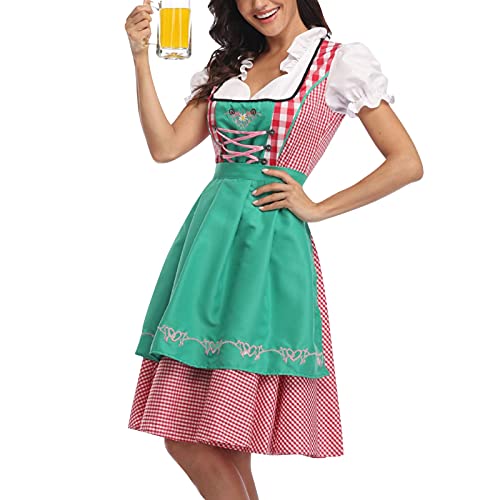 Dirndl Damen Midi - Trachtenkleid Damen Hochgeschlossen Dirndlkleid...