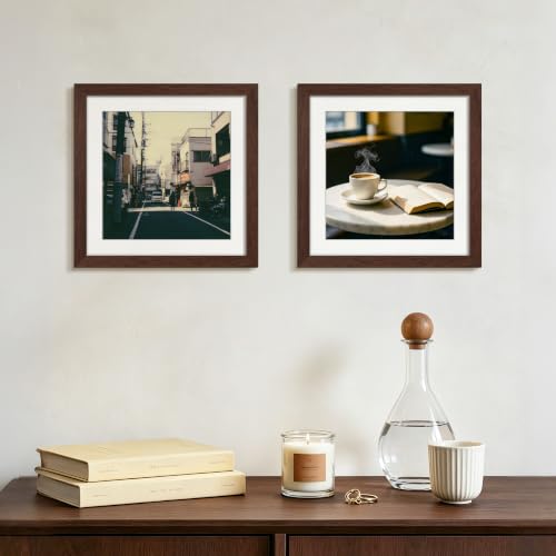 Image of upsimples 10x10 Picture Frame, Display Pictures 8x8 with Mat or 10 x 10 Without, Wall Hanging Square Frames, Brown, 1 Pack